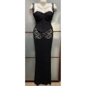 Outcast Zana Black Contoured Corset Lace Sheer Bodycon Maxi Dress Size M NWT
